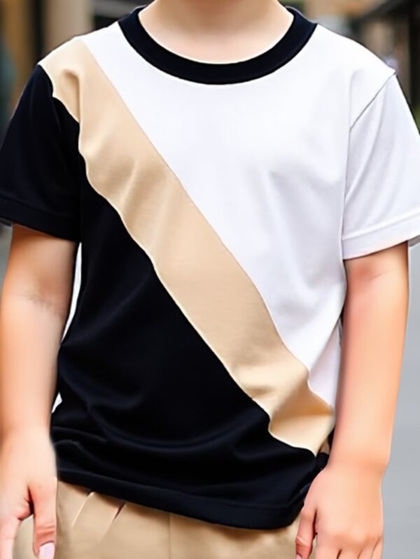 Boys' summer fashion color block stitching T-shirt + boys' short-sleeved shorts suit suitable for outdoor sports, travel and leisure - Image 6